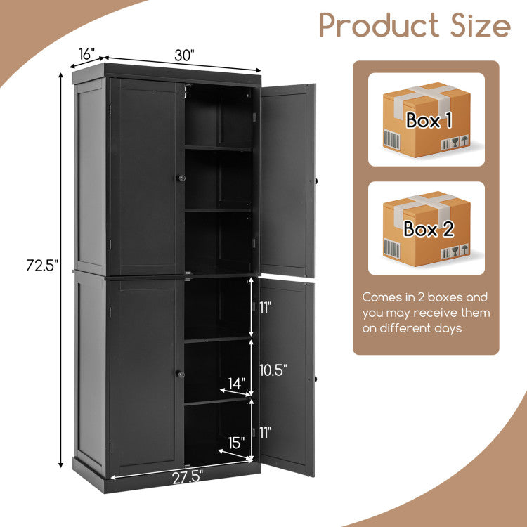 Home 72.5 Inches Tall Pantry Cabinet with 6-Tier Shelves and 4 Doors