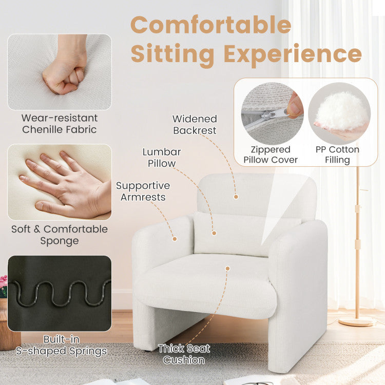 Home Modern Upholstered Chenille Accent Chair with Removable Lumbar Pillow
