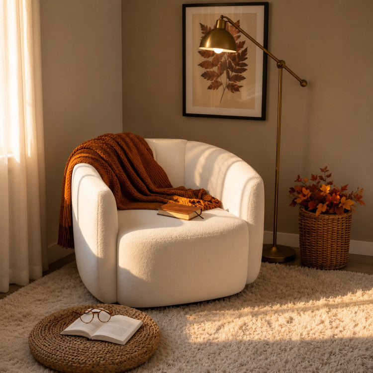 Home Modern Upholstered Sherpa Accent Chair with Curved Backrest and Armrests