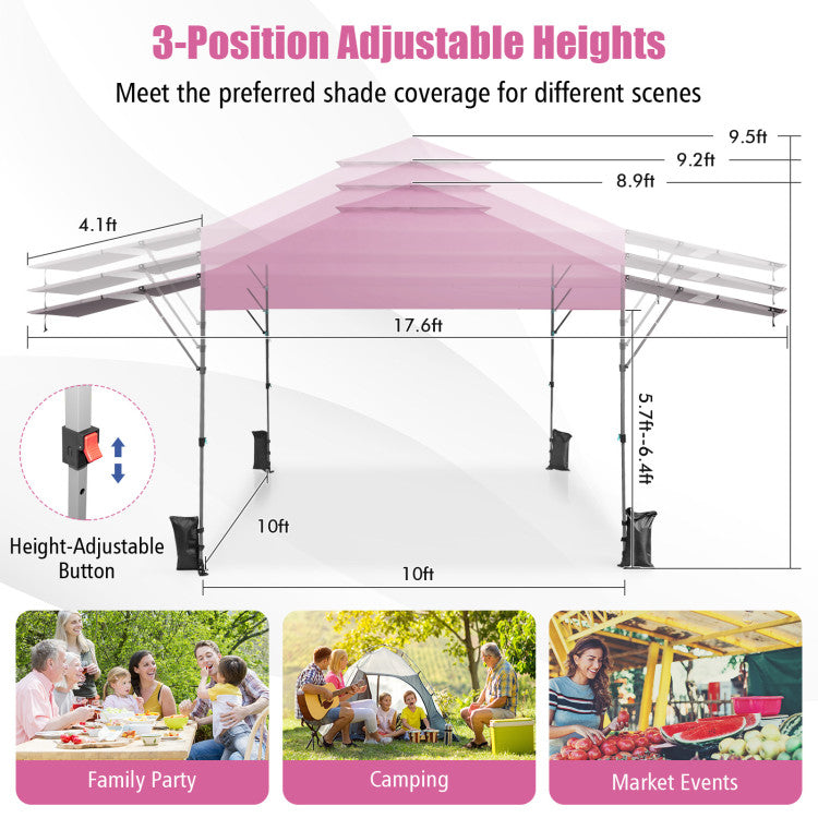 Outdoor 10 x 17.6 Feet Outdoor Instant Pop-up Canopy Tent with Dual Half Awnings