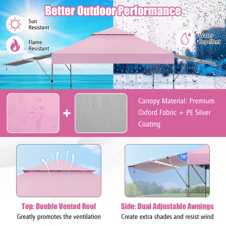 Outdoor 10 x 17.6 Feet Outdoor Instant Pop-up Canopy Tent with Dual Half Awnings