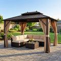 New Outdoor Oasis Ultimate Combo: All-Weather 7 Pcs Rattan Seating Set with 10x13 FT Hardtop Gazebo Shelter