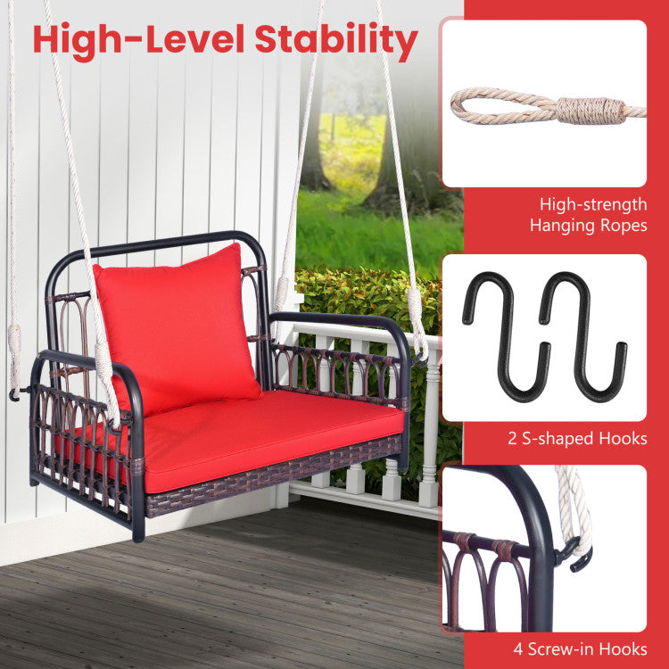 Outdoor Patio Rattan Porch Swing Hammock Chair with Seat Cushion