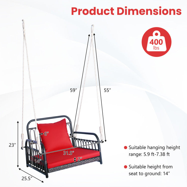 Outdoor Patio Rattan Porch Swing Hammock Chair with Seat Cushion