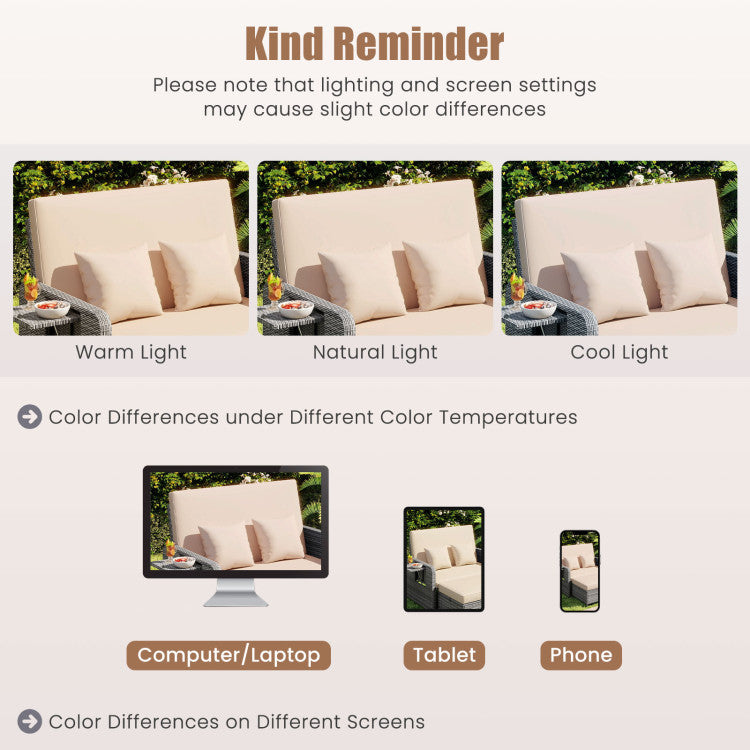 Outdoor Patio Wicker Loveseat Sofa with Multipurpose Ottoman and Retractable Side Tray