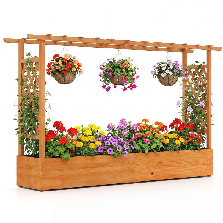 Outdoor Raised Garden Bed Planter Box with Lattice Trellis Drainage Holes