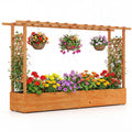 Outdoor Raised Garden Bed Planter Box with Lattice Trellis Drainage Holes