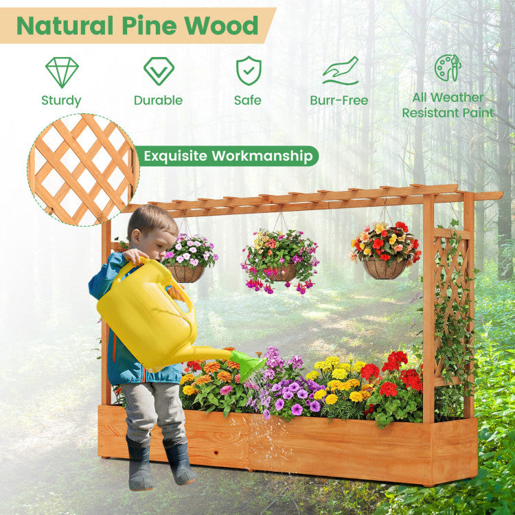 Outdoor Raised Garden Bed Planter Box with Lattice Trellis Drainage Holes