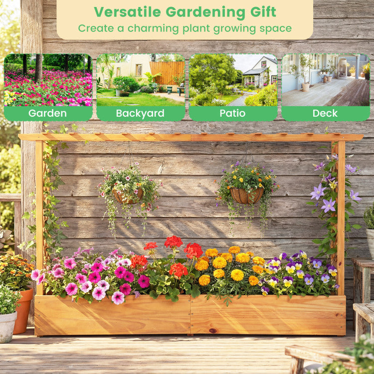 Outdoor Raised Garden Bed Planter Box with Lattice Trellis Drainage Holes