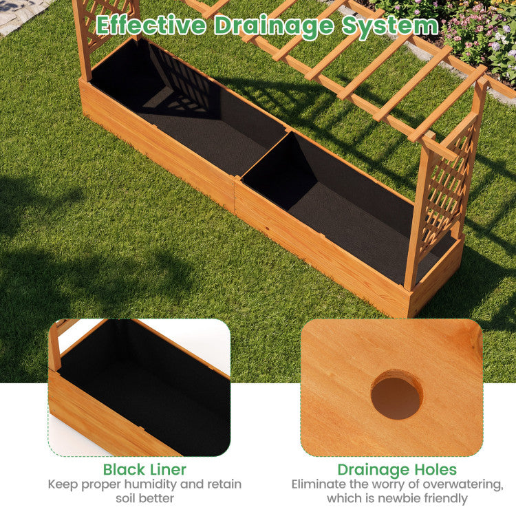 Outdoor Raised Garden Bed Planter Box with Lattice Trellis Drainage Holes