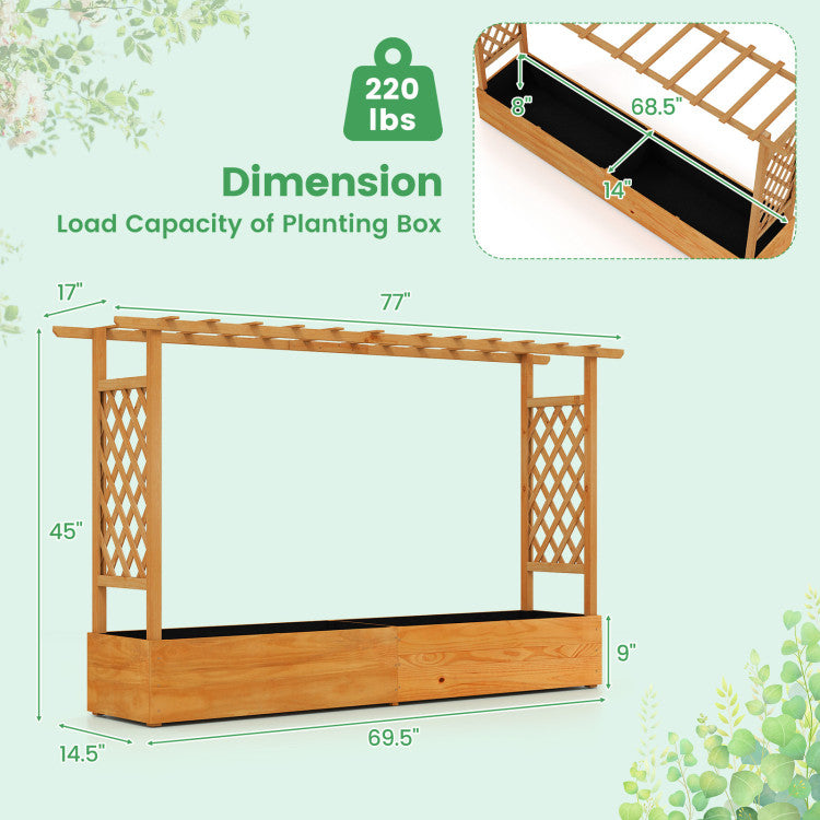 Outdoor Raised Garden Bed Planter Box with Lattice Trellis Drainage Holes