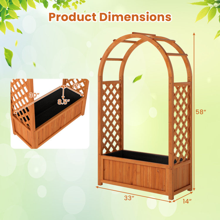 Outdoor Raised Garden Bed with Lattice Trellis Ached Roof Wooden Elevated Planter Box