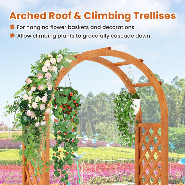 Outdoor Raised Garden Bed with Lattice Trellis Ached Roof Wooden Elevated Planter Box