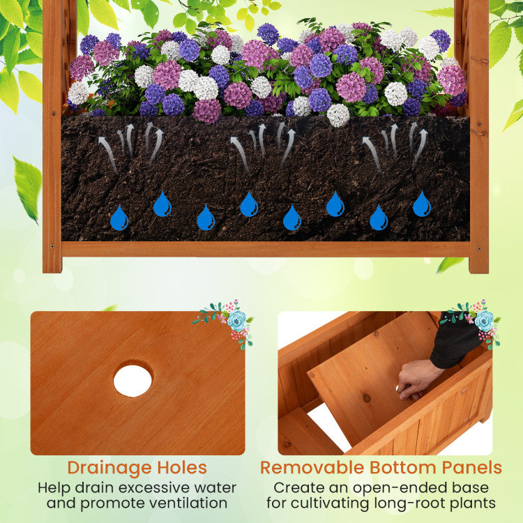 Outdoor Raised Garden Bed with Lattice Trellis Ached Roof Wooden Elevated Planter Box