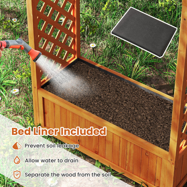 Outdoor Raised Garden Bed with Lattice Trellis Ached Roof Wooden Elevated Planter Box
