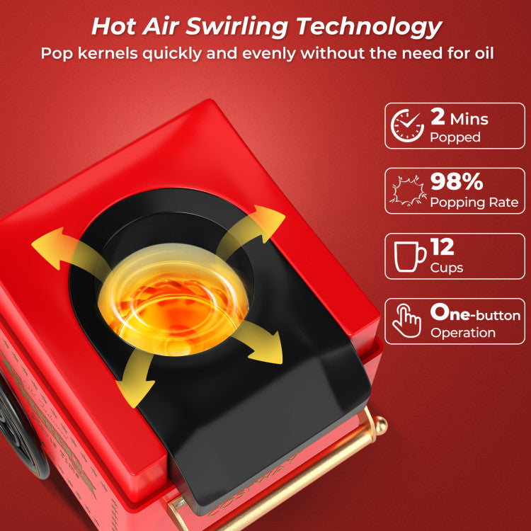 Appliance Retro Hot Air Popcorn Maker 1200W with Kernel Measuring Cup