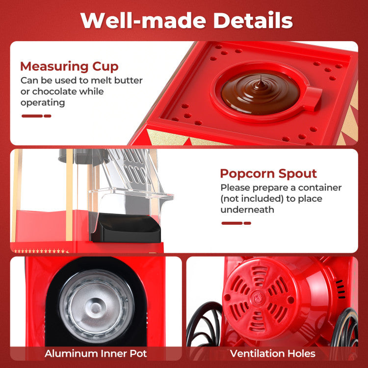Appliance Retro Hot Air Popcorn Maker 1200W with Kernel Measuring Cup