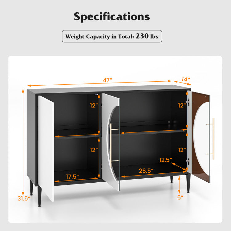 Home Sideboard Cabinet with Tempered Glass Door for Living Room Dining Room Kitchen