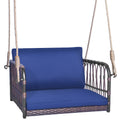 Outdoor 1-Person Rattan Hanging Porch Swing Seat with Cushions and Ropes