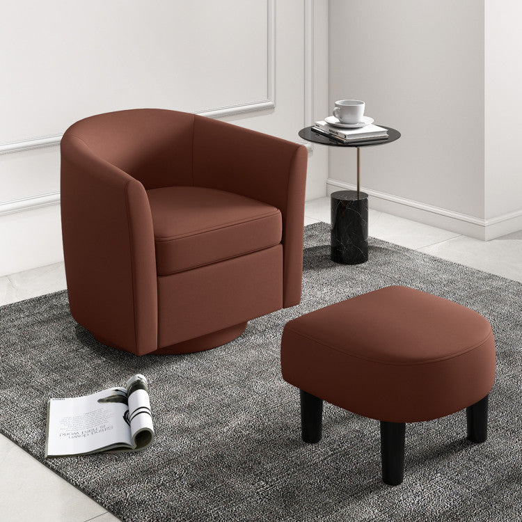 Home Modern Club Swivel Accent Chair with Ottoman Footrest Curved Backrest