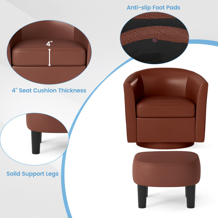 Home Modern Club Swivel Accent Chair with Ottoman Footrest Curved Backrest