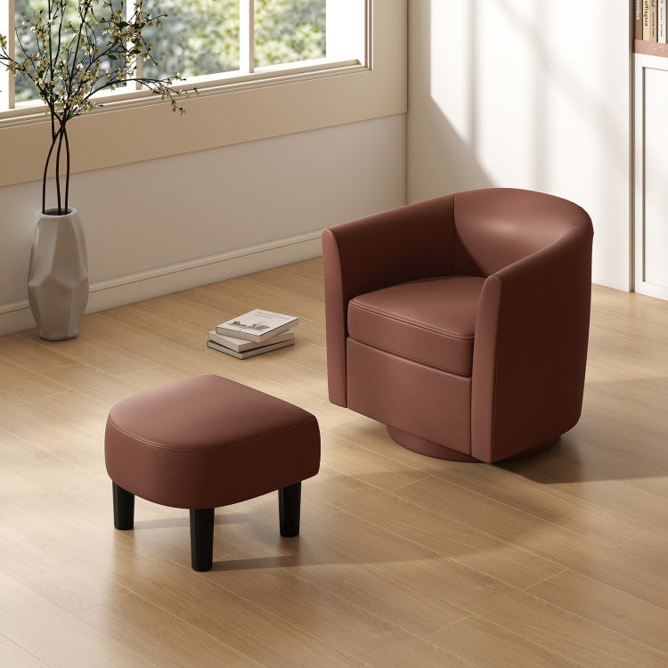 Home Modern Club Swivel Accent Chair with Ottoman Footrest Curved Backrest