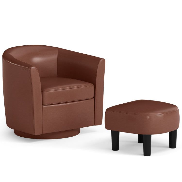 Home Modern Club Swivel Accent Chair with Ottoman Footrest Curved Backrest