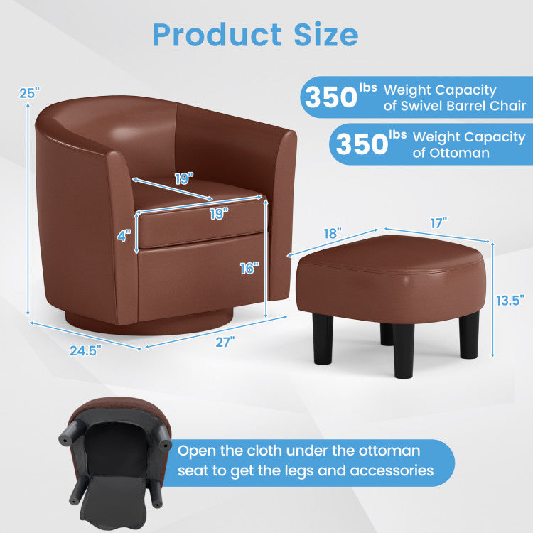 Home Modern Club Swivel Accent Chair with Ottoman Footrest Curved Backrest
