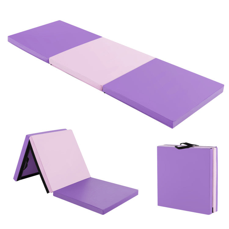 Fitness 6 x 2 FT Tri-Fold Gym Mat with Handles and Removable Zippered Cover
