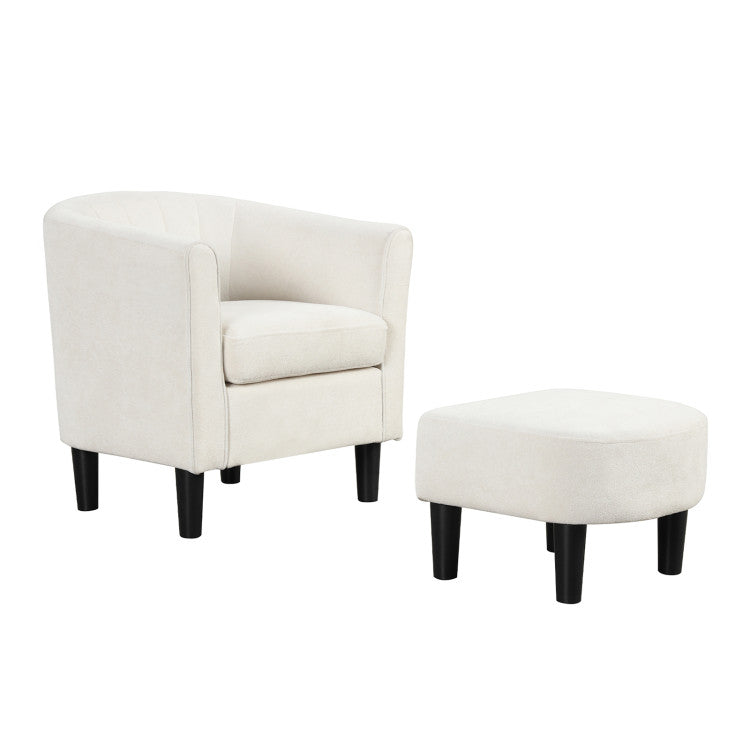 Home Upholstered Teddy Velvet Club Barrel Chair with Ottoman with Footrest