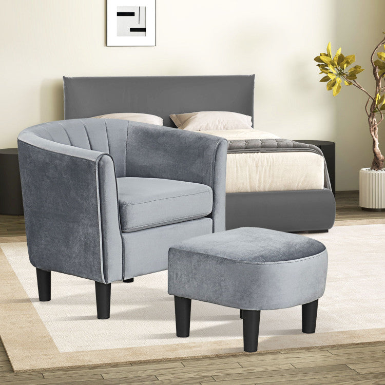Home Upholstered Teddy Velvet Club Barrel Chair with Ottoman with Footrest