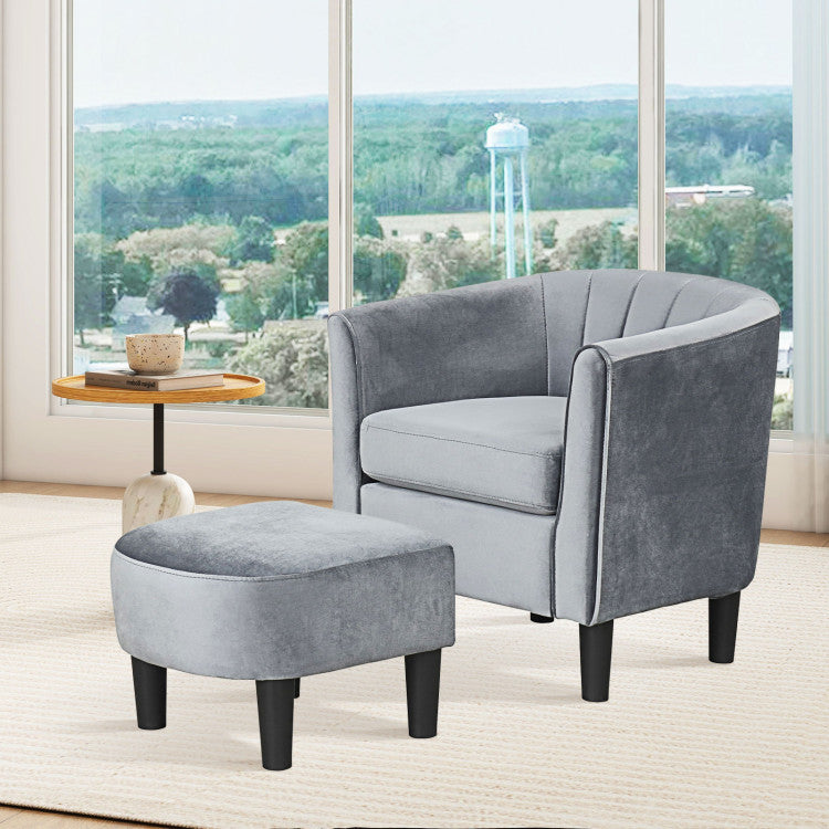 Home Upholstered Teddy Velvet Club Barrel Chair with Ottoman with Footrest