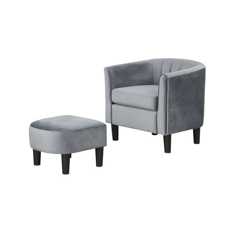Home Upholstered Teddy Velvet Club Barrel Chair with Ottoman with Footrest