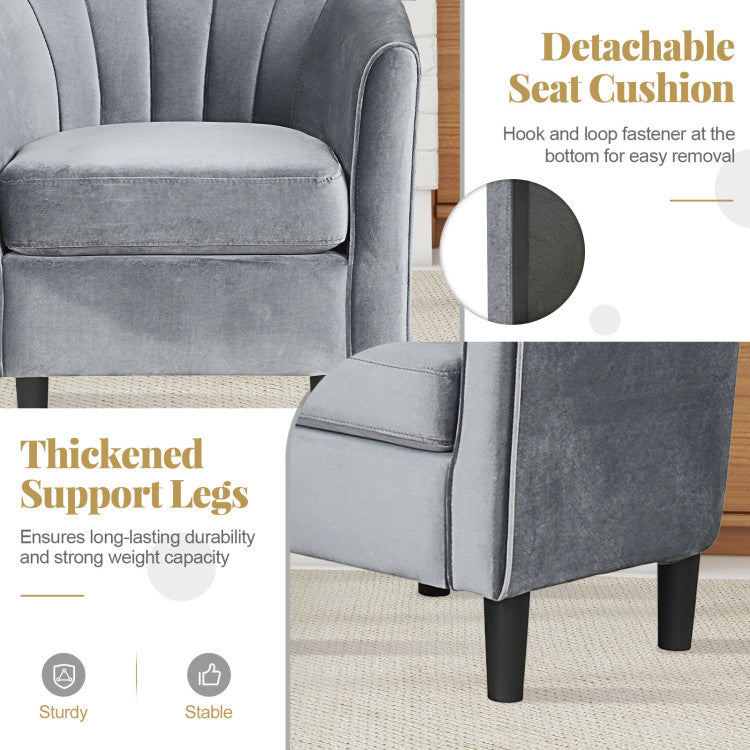 Home Upholstered Teddy Velvet Club Barrel Chair with Ottoman with Footrest