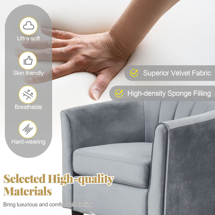 Home Upholstered Teddy Velvet Club Barrel Chair with Ottoman with Footrest