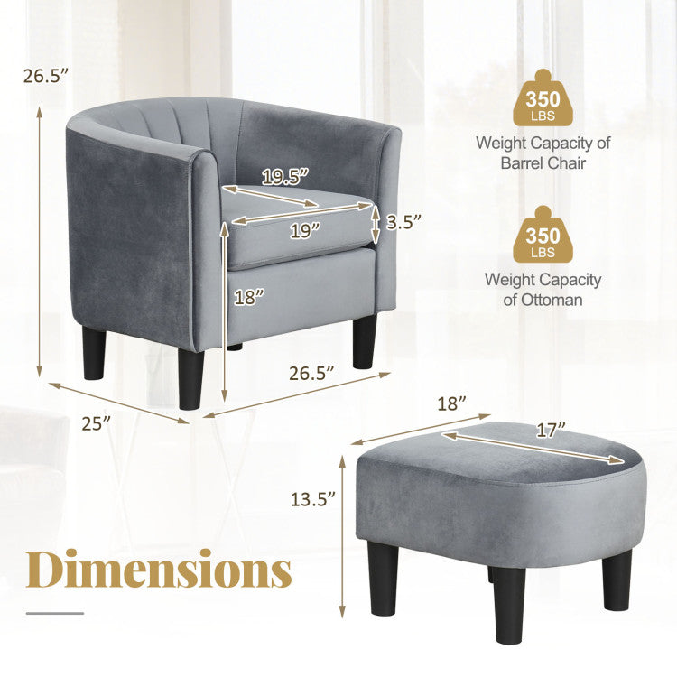 Home Upholstered Teddy Velvet Club Barrel Chair with Ottoman with Footrest