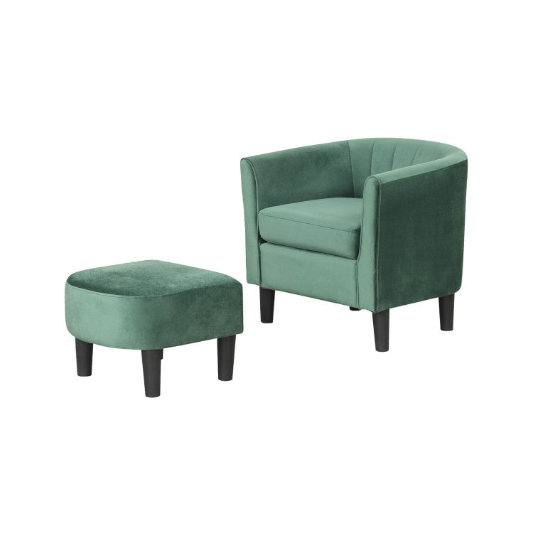 Home Upholstered Teddy Velvet Club Barrel Chair with Ottoman with Footrest