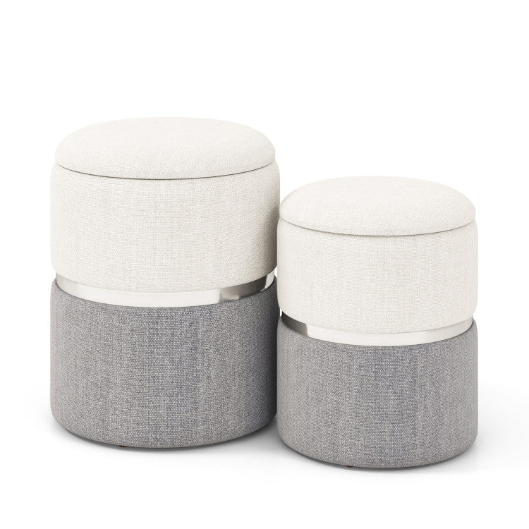Home Velvet/Linen Fabric Storage Ottoman Set of 2