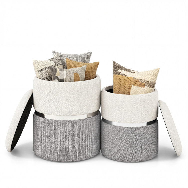 Home Velvet/Linen Fabric Storage Ottoman Set of 2