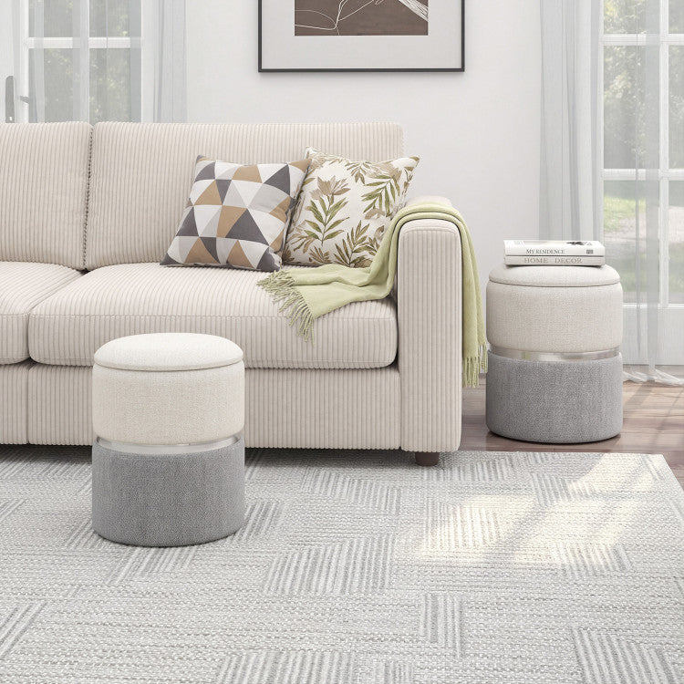 Home Velvet/Linen Fabric Storage Ottoman Set of 2