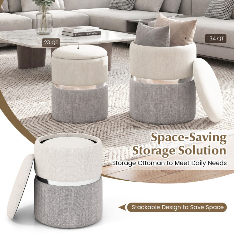 Home Velvet/Linen Fabric Storage Ottoman Set of 2