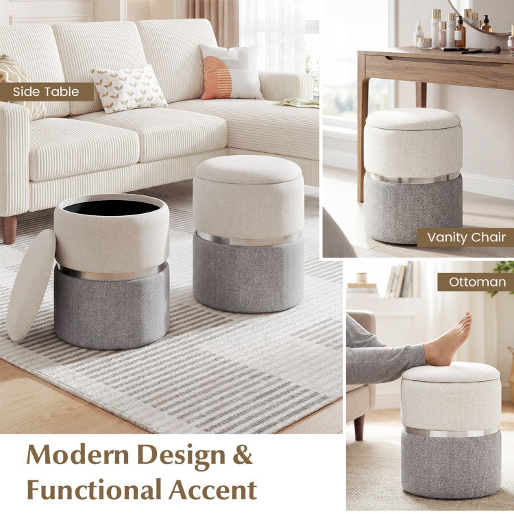 Home Velvet/Linen Fabric Storage Ottoman Set of 2