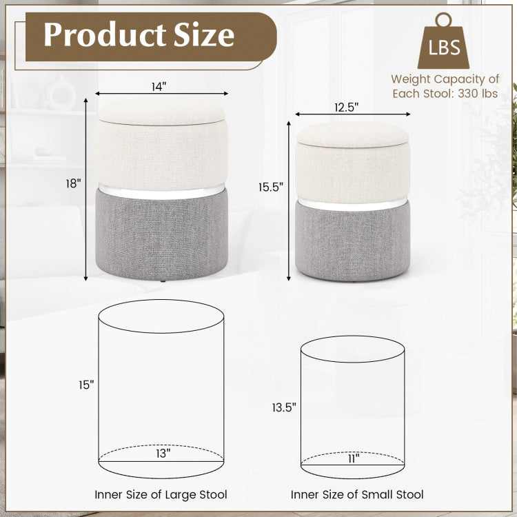 Home Velvet/Linen Fabric Storage Ottoman Set of 2