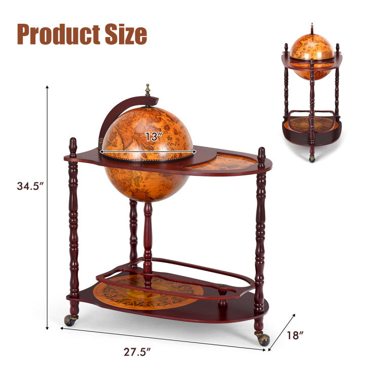 Home Vintage Globe Rolling Wine Bar Cart with Extra Shelf