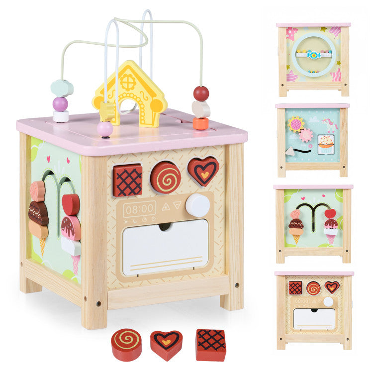 New Toddler Wooden Activity Cube with Montessori Sensory Toys for 18+ Months Toddlers