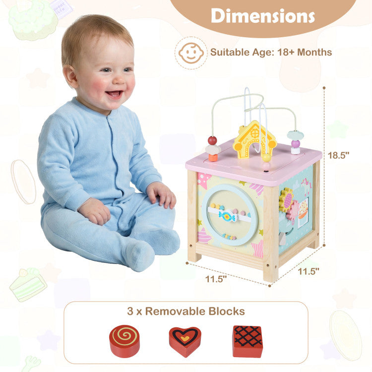 New Toddler Wooden Activity Cube with Montessori Sensory Toys for 18+ Months Toddlers