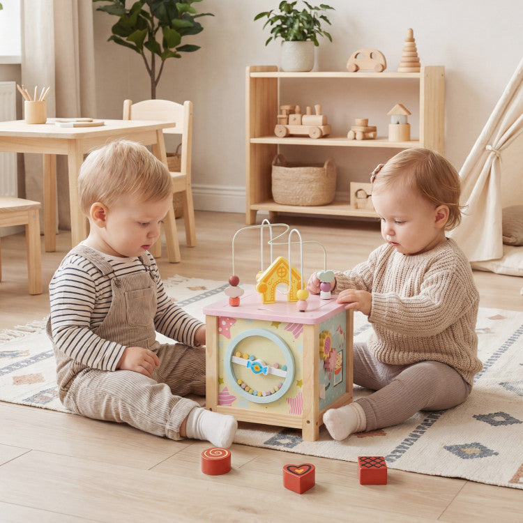 New Toddler Wooden Activity Cube with Montessori Sensory Toys for 18+ Months Toddlers
