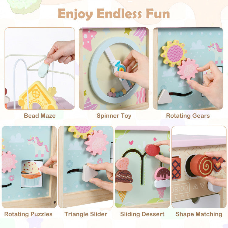 New Toddler Wooden Activity Cube with Montessori Sensory Toys for 18+ Months Toddlers
