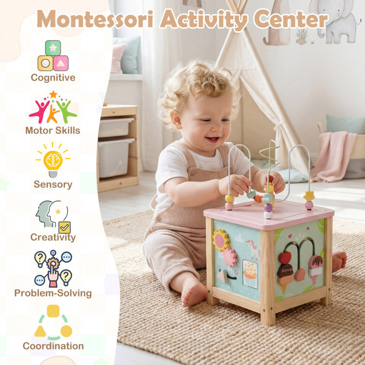 New Toddler Wooden Activity Cube with Montessori Sensory Toys for 18+ Months Toddlers