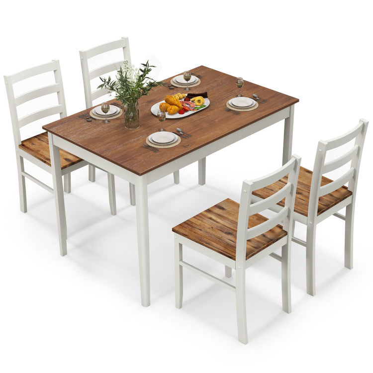 Modern 5-Piece Wooden Dining Set with Rectangular Table and 4 Chairs